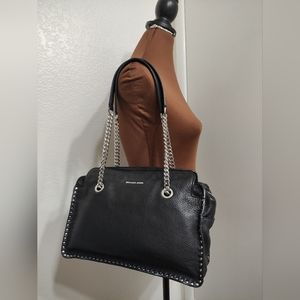 Michael Kors Astor Large Studded Leather Satchel Black